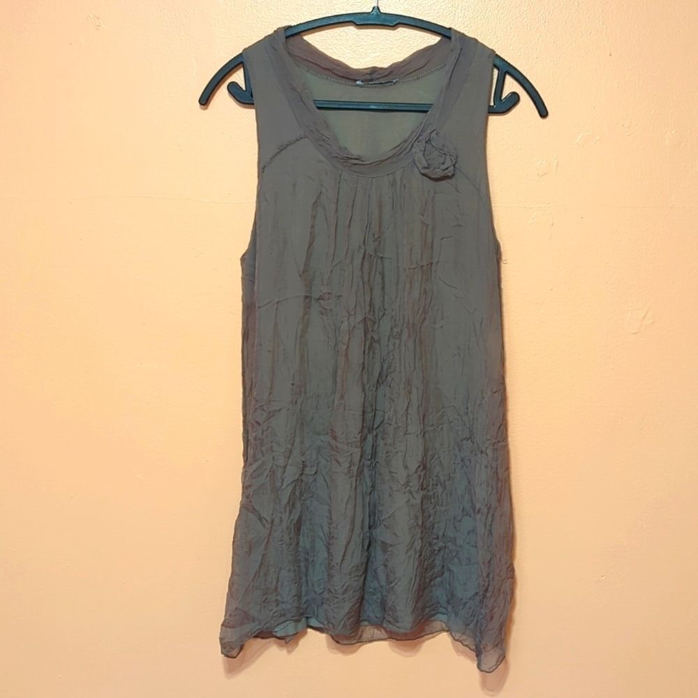 Tempo Paris Taupe Sleeveless Tank Tunic with Floral Accent